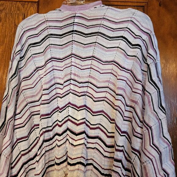 WHBM Fringe Cardigan Shawl Size L White With Stripes Purple Burgundy - Picture 4 of 6